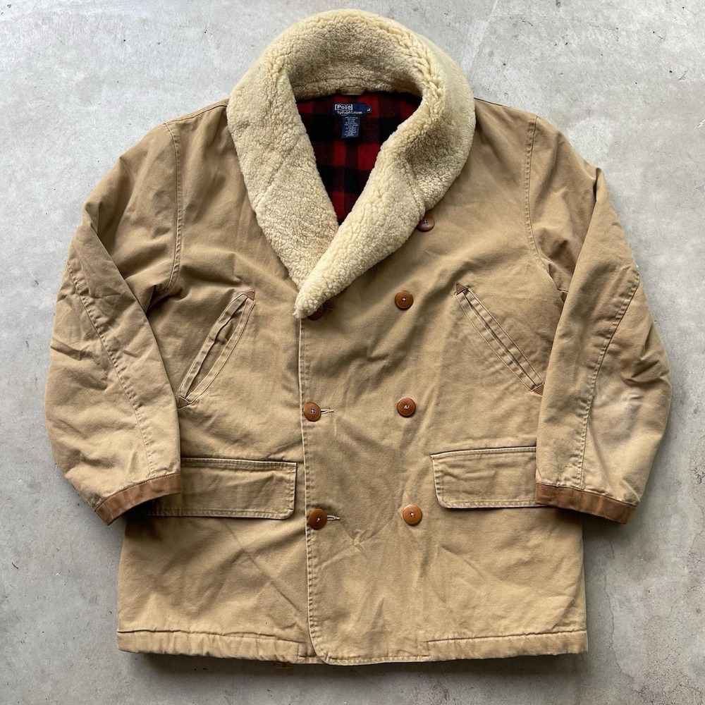 Polo by Ralph Lauren Tan Sherpa Collar Double-Breast Coat